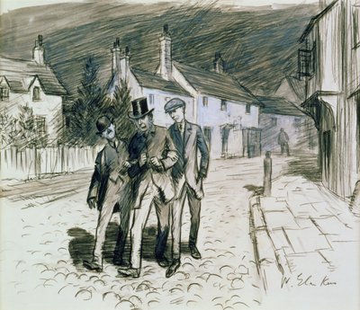Straatscène met drie dronkaards door William James Glackens